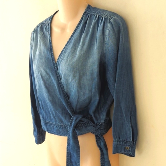 Bella Dahl Chambray True Wrap Crop Top S - Picture 5 of 16